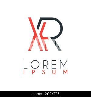 Il logo tra la lettera X e la lettera R o XR con una certa distanza e collegato in arancione e grigio Illustrazione Vettoriale