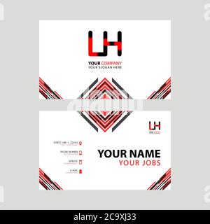 Cartolina orizzontale con logo LH lettera e semplice decorazione rossa nera e triangolare sul bordo. Logo HL Vector Illustrazione Vettoriale
