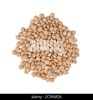 vista dall'alto gruppo di lenticchie isolate su sfondo bianco Foto Stock