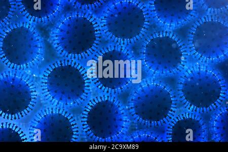 Coronavirus COVID-19 al microscopio. illustrazione 3d Foto Stock