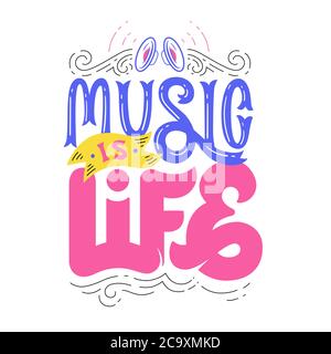 La musica è vita. Scritte a mano. Design per stampe, poster, camicie, cartoline, ecc. lettere di scrittura personalizzate isolate su sfondo bianco. Vettore Illustrazione Vettoriale