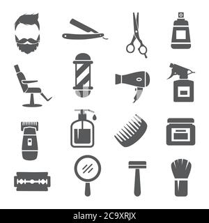 Barber Shop icone su sfondo bianco Illustrazione Vettoriale