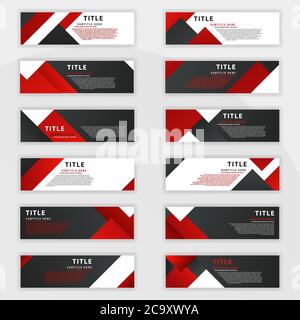 in secondo luogo, è possibile stampare su una serie di banner rossi con 12 design, progettati per esigenze online, come il sito web di benner, i social media e la pubblicità Illustrazione Vettoriale
