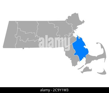 Plymouth sulla mappa di Massachusetts Foto Stock