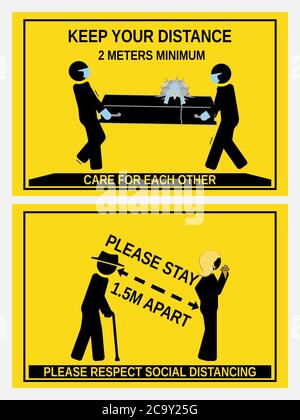 Raccomandazioni di allontanamento sociale durante la pandemia Illustrazione Vettoriale
