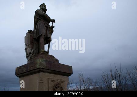 Statua di Re Roberto Bruce di Scozia al Castello di Stirling Foto Stock