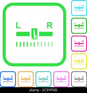 Controllo del bilanciamento audio icone piatte dai colori vivaci con bordi curvi su sfondo bianco Illustrazione Vettoriale