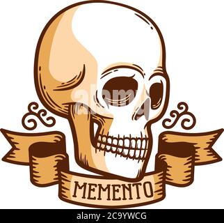 Logo cranio templatecon nastro, grande design per qualsiasi scopo Illustrazione Vettoriale