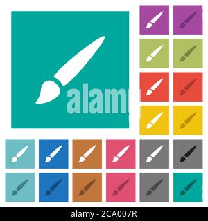 Pennellare le icone piatte multicolore su sfondi quadrati semplici. Incluse variazioni delle icone bianche e più scure per il passaggio del mouse o gli effetti attivi. Illustrazione Vettoriale