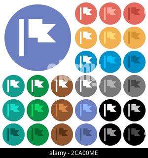 Contrassegna icone piatte multicolore su sfondi rotondi. Sono incluse variazioni delle icone bianche, chiare e scure per gli effetti di stato attivo e del passaggio del mouse e la forma bonus Illustrazione Vettoriale