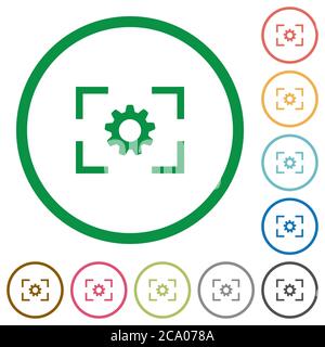 Fotocamera impostazione di icone a colori piatte in contorni rotondi su sfondo bianco Illustrazione Vettoriale
