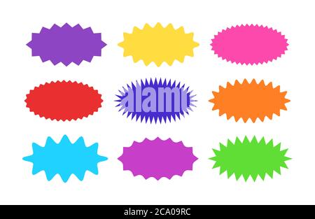 Set adesivi Starburst - collezione di colorate offerte speciali vendita etichette e bottoni ovali Sunburst. Illustrazione Vettoriale