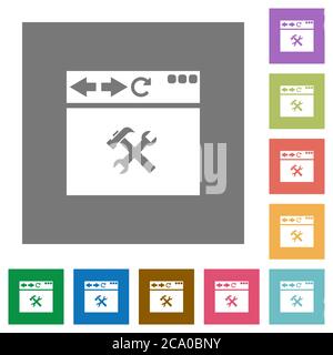 Strumenti del browser icone piatte su sfondi quadrati di colore semplice Illustrazione Vettoriale