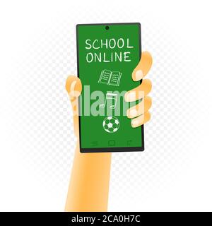 testo e simboli online della scuola sullo smartphone Illustrazione Vettoriale