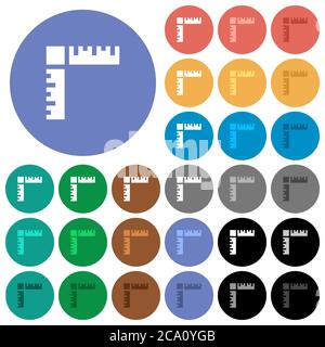 Righelli di pagina icone piatte multicolore su sfondi rotondi. Incluse variazioni delle icone bianche, chiare e scure per gli effetti di stato attivo e del passaggio del mouse e Bon Illustrazione Vettoriale