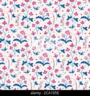 Jacobean illustrazione floreale., sfondo fiori di prato. Sfondo di erbe colorate. Modello vettoriale senza giunture. Ricamo giacobino floreale, Colle di erbe Illustrazione Vettoriale