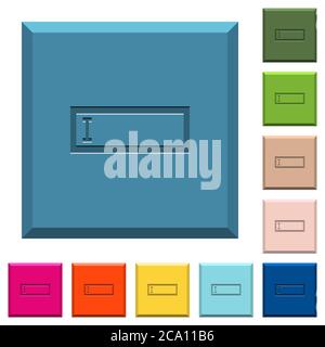 Editbox con cursore di editing inciso icone su tasti quadrati con bordi in vari colori trendy Illustrazione Vettoriale