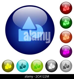 Icone di forme geometriche di base sui pulsanti in vetro di colore rotondo Illustrazione Vettoriale