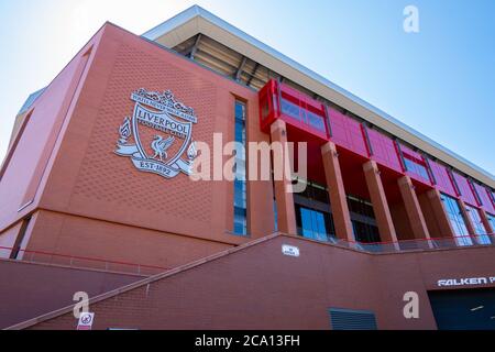 Primo piano dello stand principale di Anfield Liverpool, maggio 2020 Foto Stock
