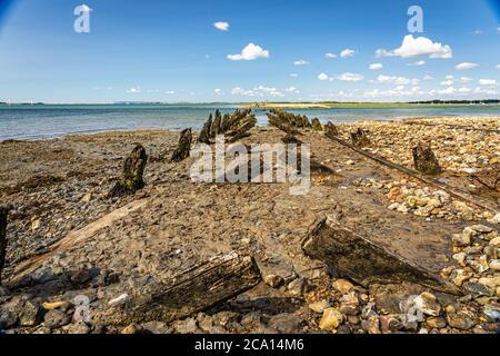 Abbandonate difese marine in legno Foto Stock