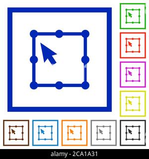 Free Transform Object icone a colori piatte in cornici quadrate su sfondo bianco Illustrazione Vettoriale