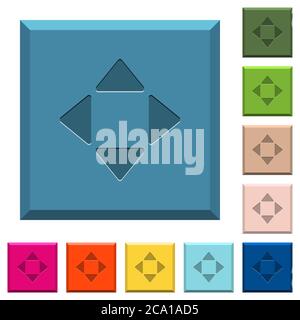 Frecce di controllo icone incise su tasti quadrati con bordi in vari colori alla moda Illustrazione Vettoriale