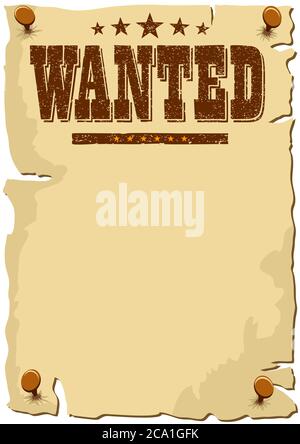 Cartoon WANTED Poster, modello Wild West, con spazio di copia per il tuo testo Illustrazione Vettoriale