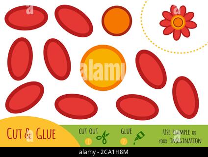 Gioco di carta di istruzione per i bambini, Fiore. Utilizzare forbici e colla per creare l'immagine. Illustrazione Vettoriale