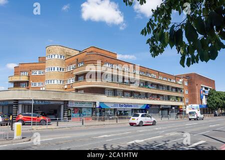 Art Deco Rosehill Court Apartment building, St Helier Parade, Rosehill, London Borough of Sutton, Greater London, England, Regno Unito Foto Stock