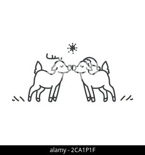 Clip per l'illustrazione di una coppia di renne senza cuciture. Semplice sesso neutrale vivaio festivo scrapbook adesivo. Capretti capretti carino disegnati a mano capretti Illustrazione Vettoriale