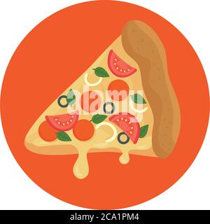 fetta di pizza in cornice circolare, su sfondo bianco Illustrazione Vettoriale