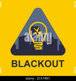 icona di blackout su sfondo giallo. interruzione di corrente in una grande città. immagine vettoriale piatta. Illustrazione Vettoriale