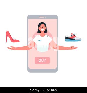 Shopping online con un consulente in uno smartphone Illustrazione Vettoriale