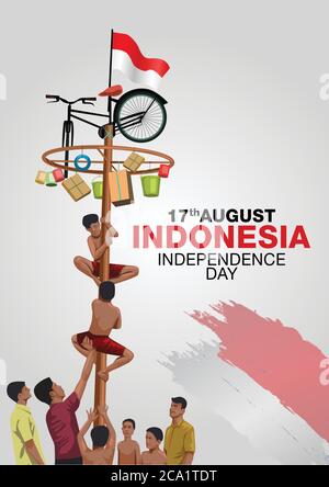 17 agosto Indonesia giorno di indipendenza background. Indonesia giochi speciali tradizionali durante il giorno dell'indipendenza, i bambini hanno scalato il vettore della noce arreca Illustrazione Vettoriale