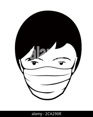 Nuovo coronavirus Covid-19 focolaio. Illustrazione vettoriale modificabile per il progetto. Volto dell'uomo con maschera medica vettore icona isolato su sfondo bianco Illustrazione Vettoriale