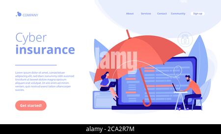 Landing page del concetto di assicurazione informatica. Illustrazione Vettoriale
