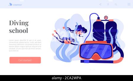 Landing page del concetto di scuola di immersione. Illustrazione Vettoriale