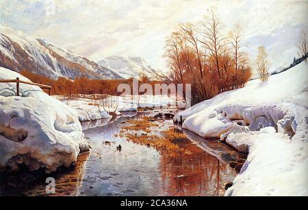 Monsted Peder Mork - un torrente di montagna in un paesaggio invernale - Scuola Danese - 19 ° e inizio del 20 ° secolo Foto Stock