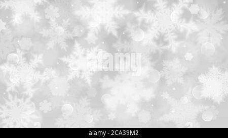 Illustrazione di Natale con fiocchi di neve bianchi, riflessi e scintille su sfondo grigio Illustrazione Vettoriale