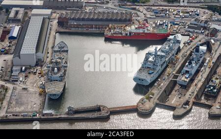 La nuova nave antartica RRS Sir David Attendborough presso il cantiere navale Cammell Laird, Birkenhead, Merseyside, NW England, UK, AKA "Boaty McBoatface" Foto Stock