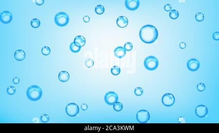 Sfondo di bolle o gocce d'acqua di diverse dimensioni in colori blu chiaro Illustrazione Vettoriale