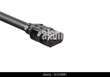 Moderno fucile da cecchino senza isolamento visivo telescopico su sfondo bianco. Armi per l'esercito, la polizia e le forze speciali. Riprese a lungo raggio. Foto Stock