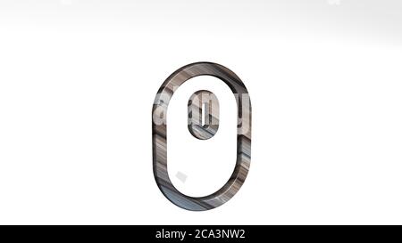 ombra di fusione intelligente del mouse da una prospettiva. Una scultura spessa realizzata in materiali metallici di rendering 3D, illustrazione e sfondo Foto Stock