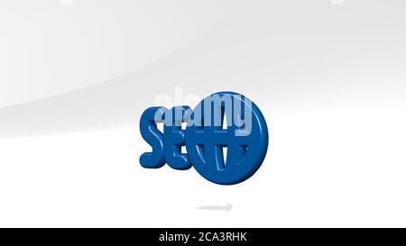 seo rete da una prospettiva con l'ombra. Una scultura spessa realizzata in materiali metallici di rendering 3D, illustrazione e business Foto Stock