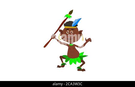 Felice Indigenous maschio Illustrazione. Ballo. Carattere. Espressione. Sorridere.divertente. Nativo americano. Popolo tribale. 3D. Piatto. Icona. Cartone animato. Disegnato a mano. Foto Stock