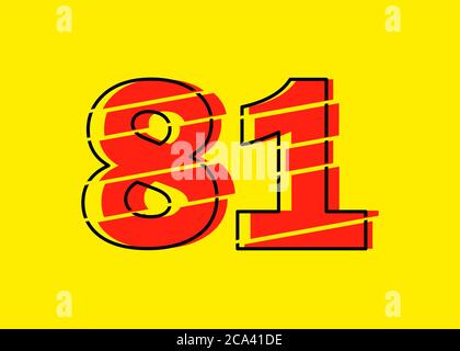 Glitch Modern Red 81 Number Design Vector Illustration. Numeral Vector stile trendy Flat Line. Modello di illustrazione di elementi vettoriali per Web Design o. Illustrazione Vettoriale