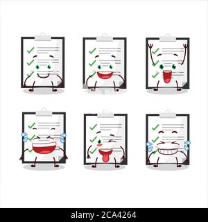 Cartoon carattere di appunti con checklist con espressione sorriso Illustrazione Vettoriale