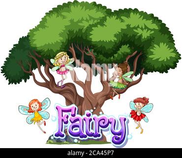 Logo fata con fairies poco su sfondo bianco illustrazione Illustrazione Vettoriale