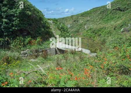 Passerella sulla strada costiera vicino al Bosigran Castle, Cornovaglia UK Foto Stock