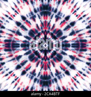 Tie dye shibori modello senza cuciture. Acquerello dipinto a mano rosa indaco blu navy elementi cerchio su sfondo bianco. Trama astratta acquerello. PRI Foto Stock